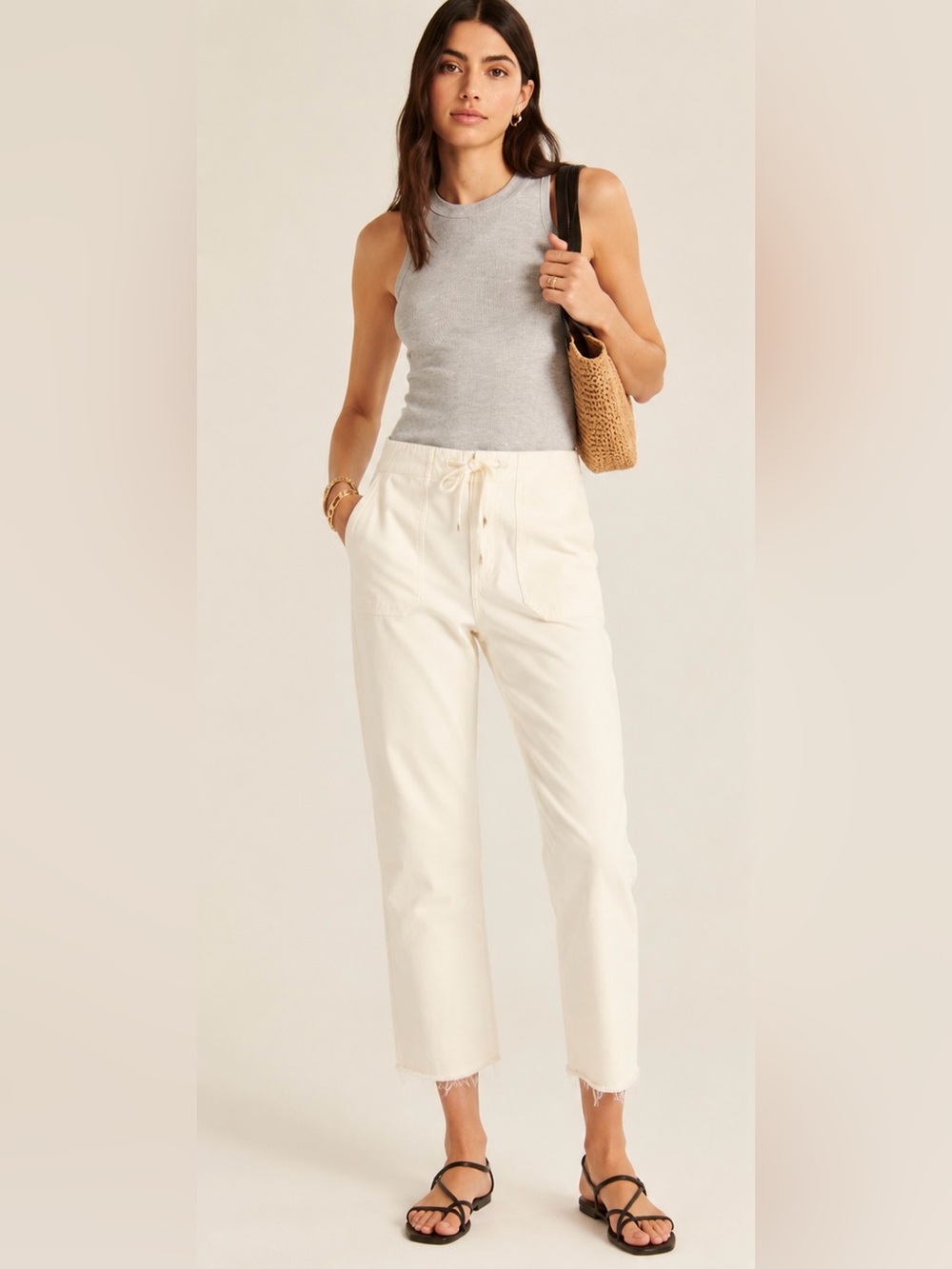 J. Crew Tie-waist camp pant in Cream Size Medium - Picture 3 of 7